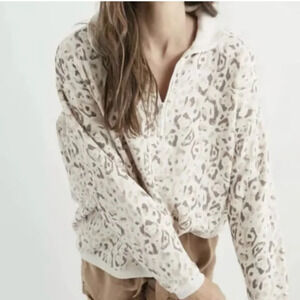 NWOT Aerie Quarter Zip Pullover Cheetah Print Oversized Sweatshirt M